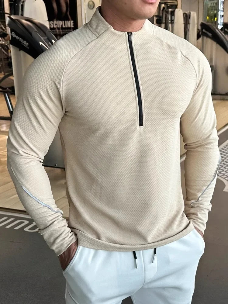 Men's Running Sportswear Fitness Tops Slim Fit High Elastic Solid Color Quick-drying Long-sleeved T-shirt Tight Training Clothes