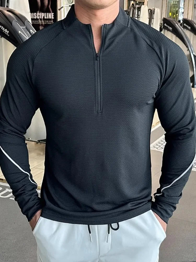 Men's Running Sportswear Fitness Tops Slim Fit High Elastic Solid Color Quick-drying Long-sleeved T-shirt Tight Training Clothes