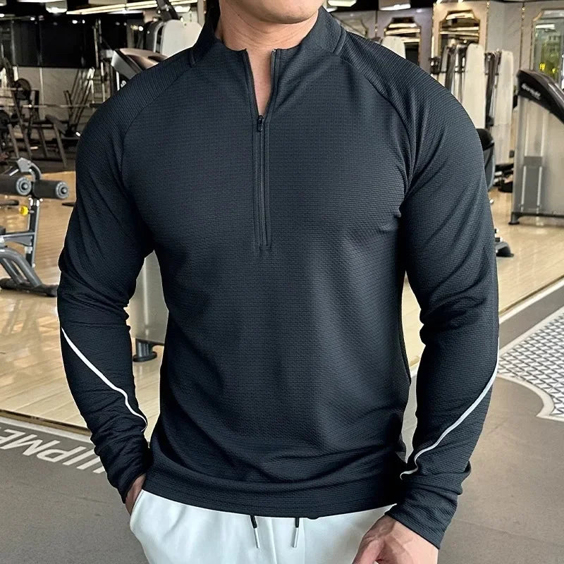 Men's Running Sportswear Fitness Tops Slim Fit High Elastic Solid Color Quick-drying Long-sleeved T-shirt Tight Training Clothes