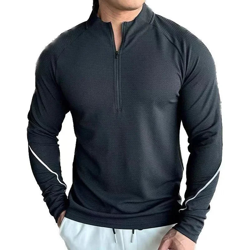 Men's Running Sportswear Fitness Tops Slim Fit High Elastic Solid Color Quick-drying Long-sleeved T-shirt Tight Training Clothes