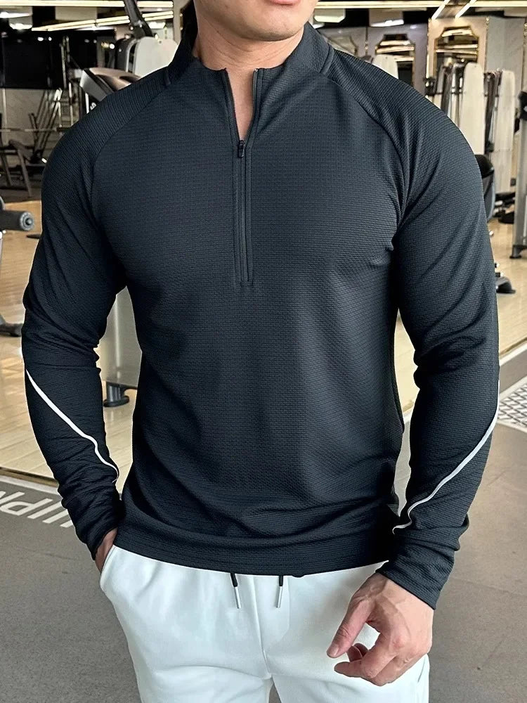Men's Running Sportswear Fitness Tops Slim Fit High Elastic Solid Color Quick-drying Long-sleeved T-shirt Tight Training Clothes