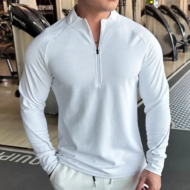 Men's Running Sportswear Fitness Tops Slim Fit High Elastic Solid Color Quick-drying Long-sleeved T-shirt Tight Training Clothes