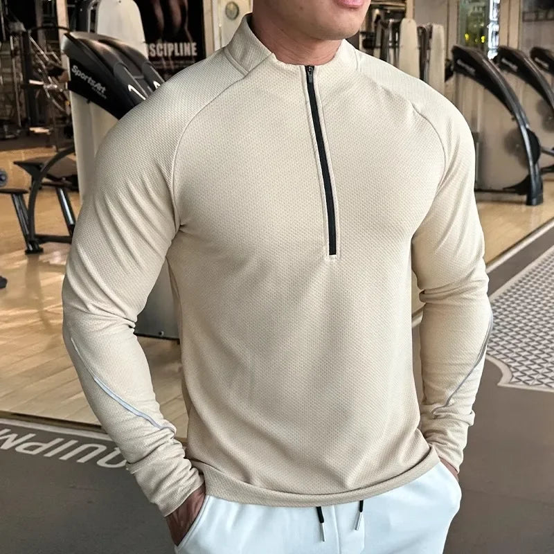 Men's Running Sportswear Fitness Tops Slim Fit High Elastic Solid Color Quick-drying Long-sleeved T-shirt Tight Training Clothes