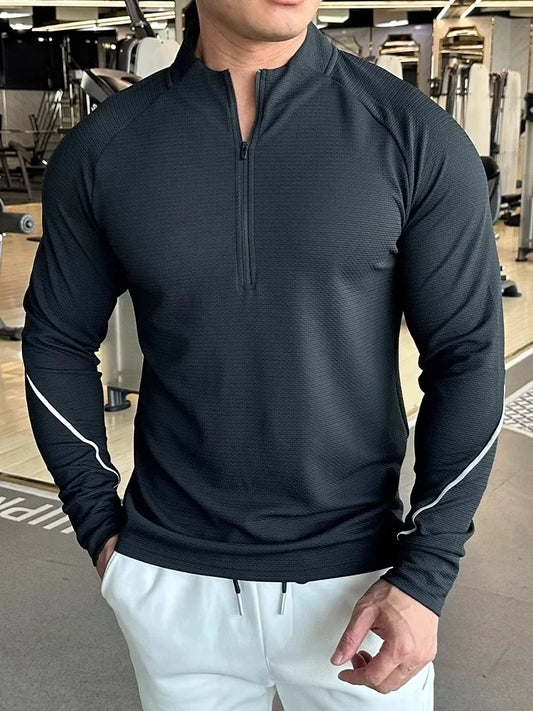Men's Running Sportswear Fitness Tops Slim Fit High Elastic Solid Color Quick-drying Long-sleeved T-shirt Tight Training Clothes